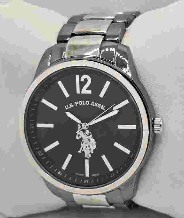 Men's U.S. Polo Assn Black Dial Silver Tone Case Bracelet Band Analog Watch 04