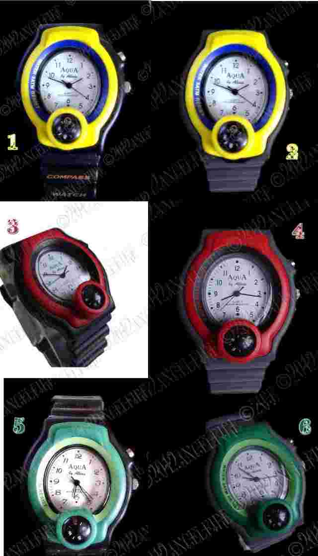UNISEX AQUA BY ALEXIS PVC BRACELET WATCH WITH REAL COMPASS STARTING FRANCE