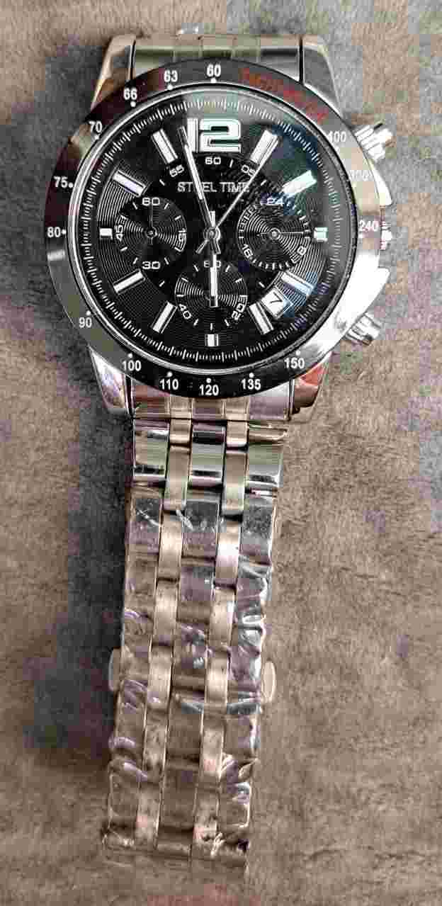 Steel Time Men's Black Ion Plated Chronograph Stainless Steel Watch 998029W