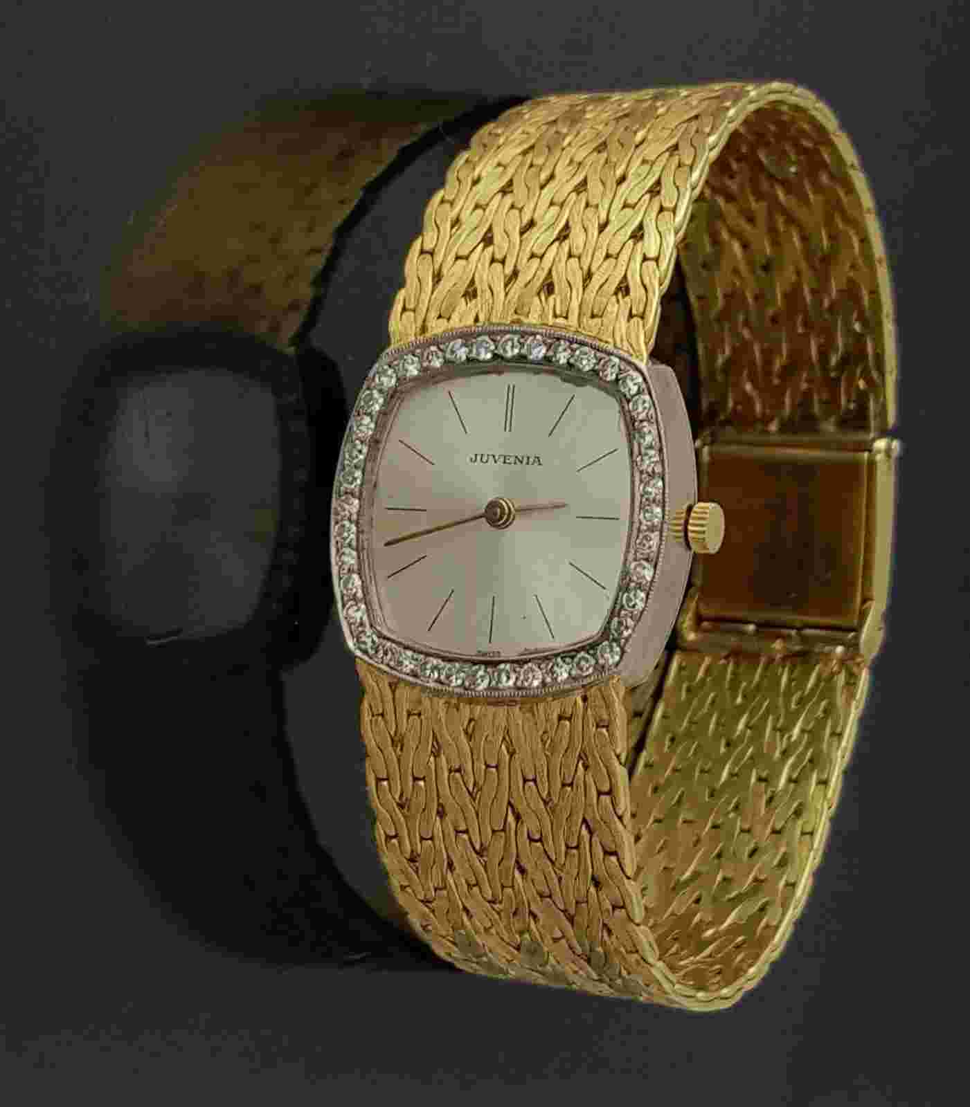 JUVENIA 21mm Mid Size 18k Gold Diamond Watch Ladies El Macho Mechanical Box
