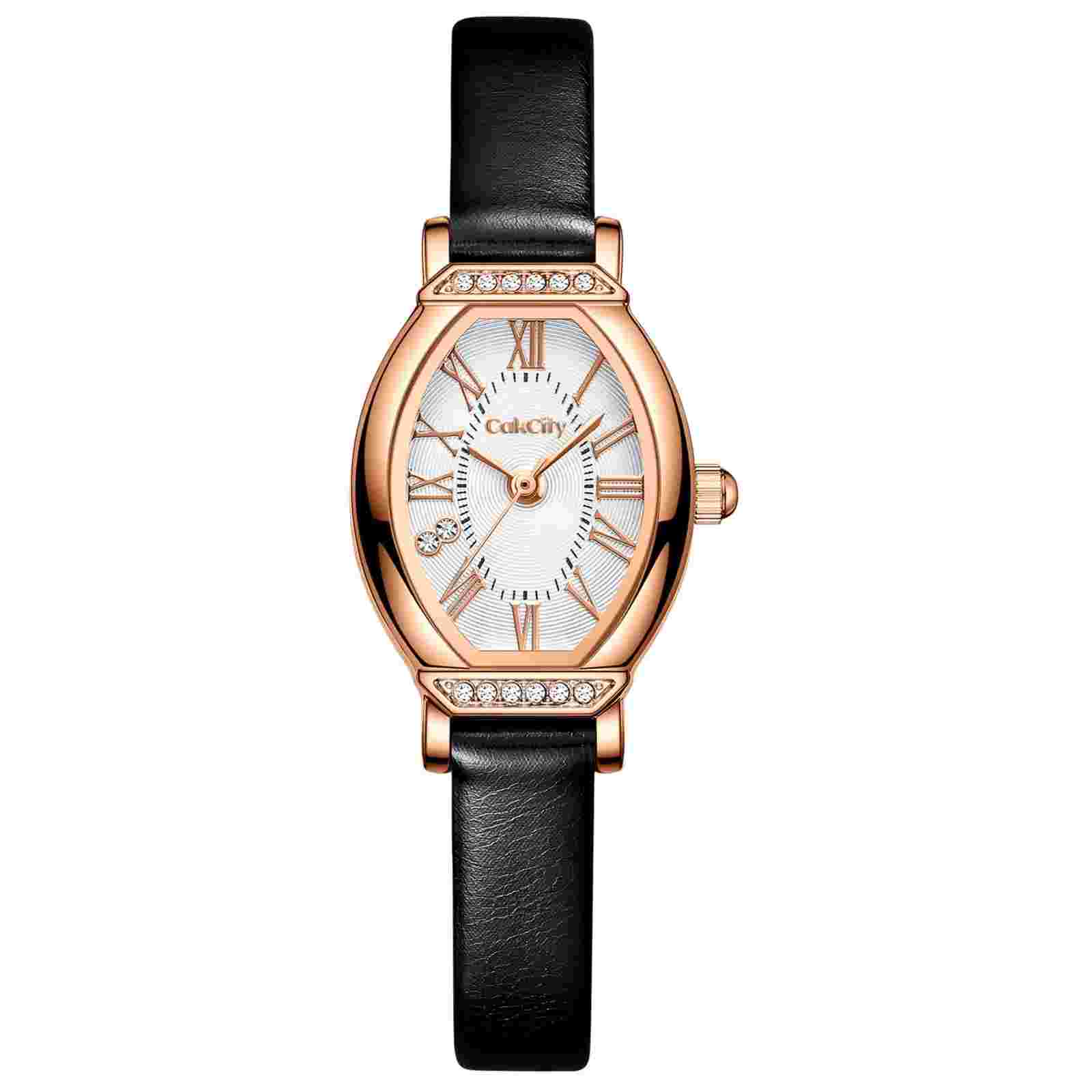CakCity Women's Dainty Small Oval Leather Strap Watch Ladies Wrist WatchBlack...