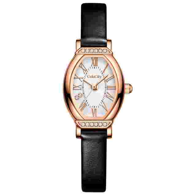 CakCity Women's Dainty Small Oval Leather Strap Watch Ladies Wrist WatchBlack...