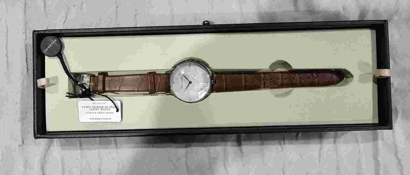 NEW IN BOX Bolvaint Paris Mother Of Pearl Ladies Womens Watch Silver Umber Brown