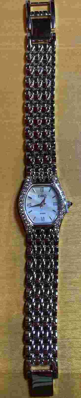 (NEW in box) DMQ Lady Silvertone Link Watch-Faux Diamond Accent, Roman Numerals