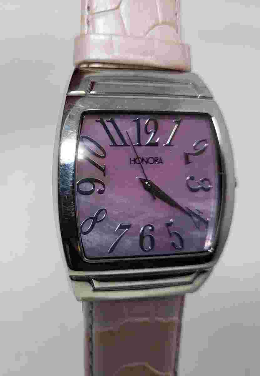 Honora Pink Face Mother of Pearl Watch Silver Tone Pink Leather Band