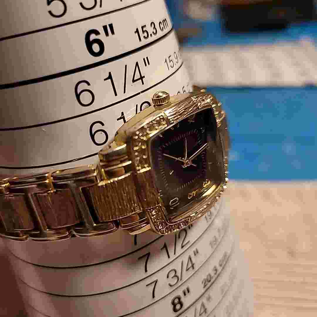 ALLUDE FMDAL SIGNED WATCH SQUARE BLACK FACE TWO TONE METAL LINKS 590 135