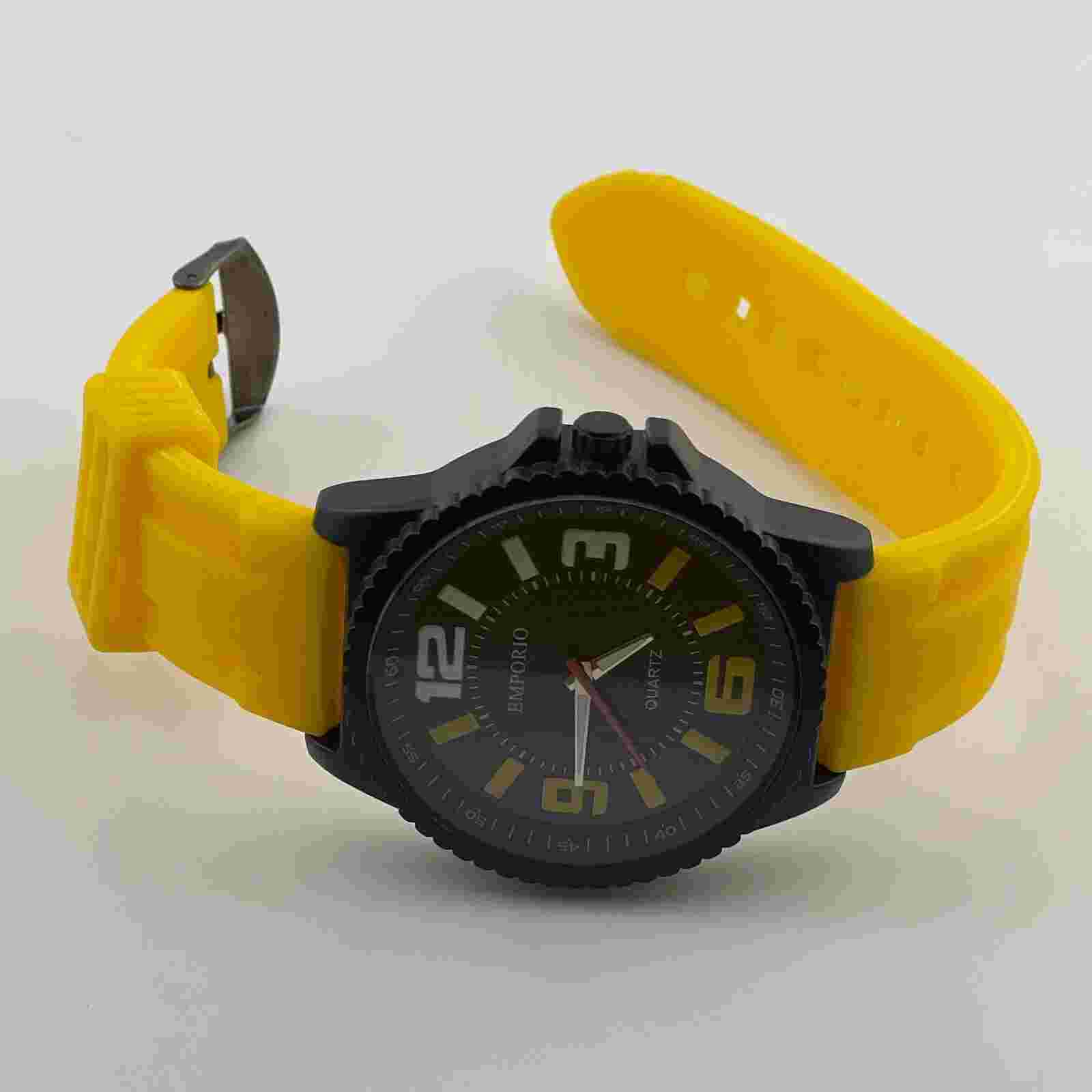 Emporio Mens Watch 50mm Case Yellow Resin Band Quartz Analog Three Hands