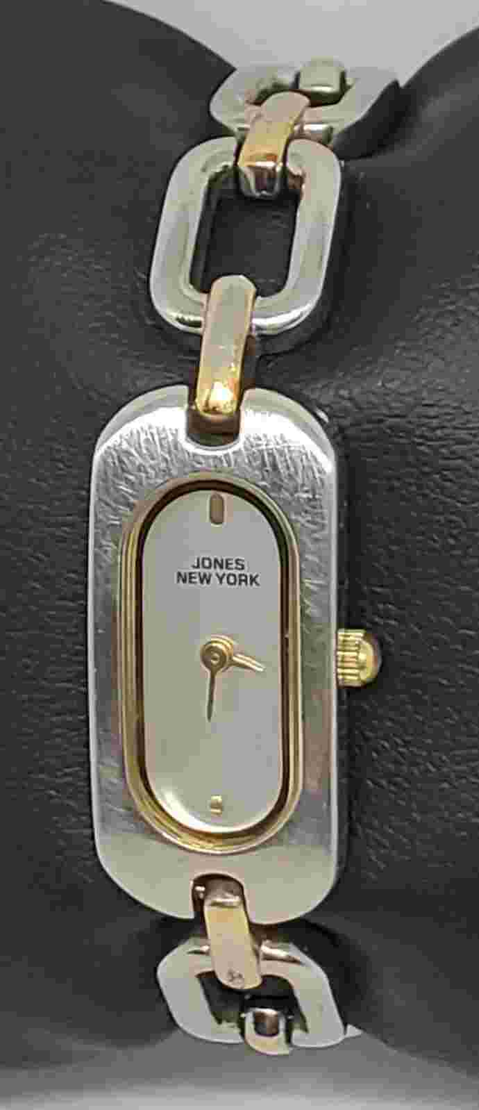 Ladies Jones New York Silver Gold Tone Link Bracelet Analog Quartz Watch B4