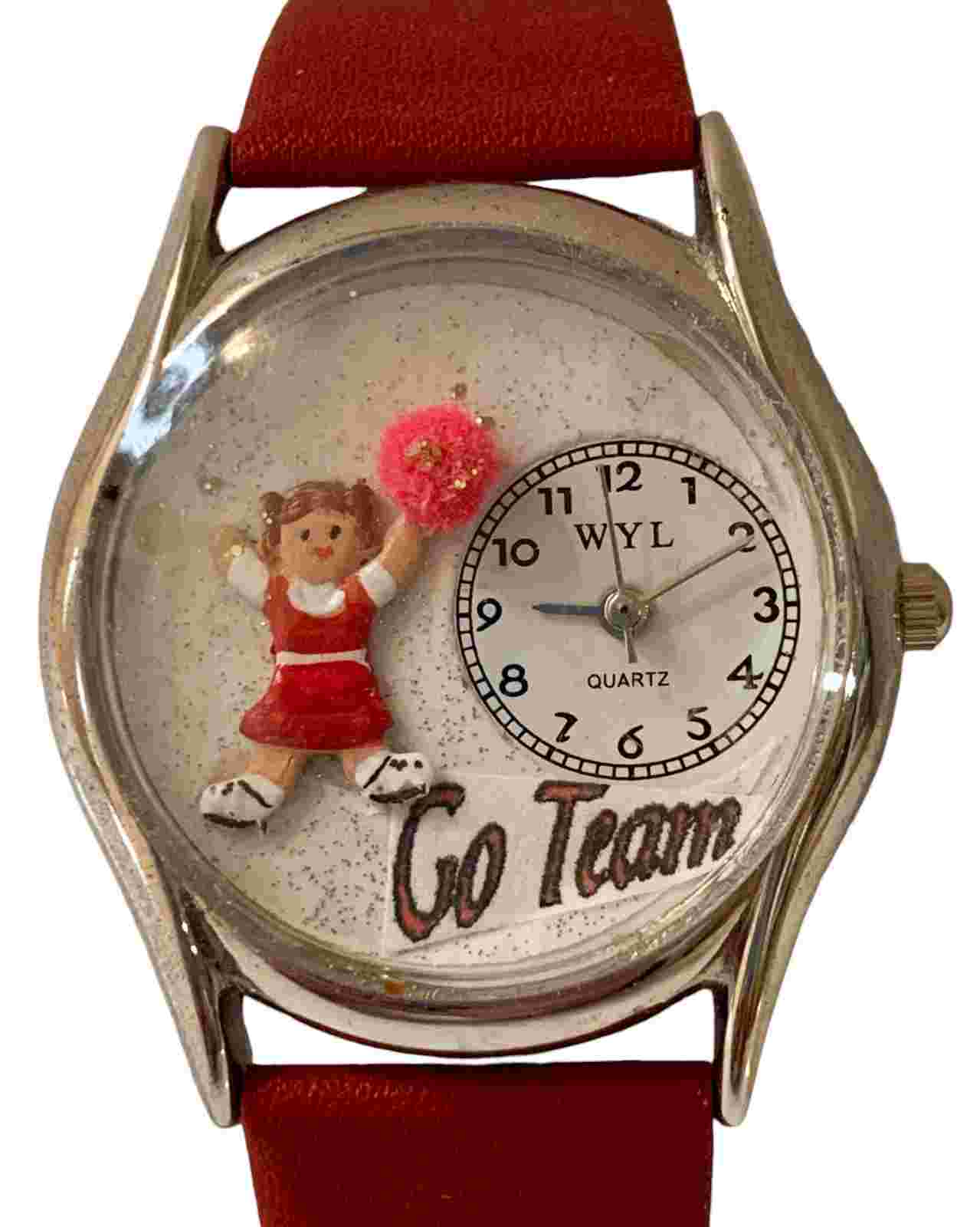Vintage Whimsical Go Team Cheerleader-Themed Silver Finish Watch w/New Battery