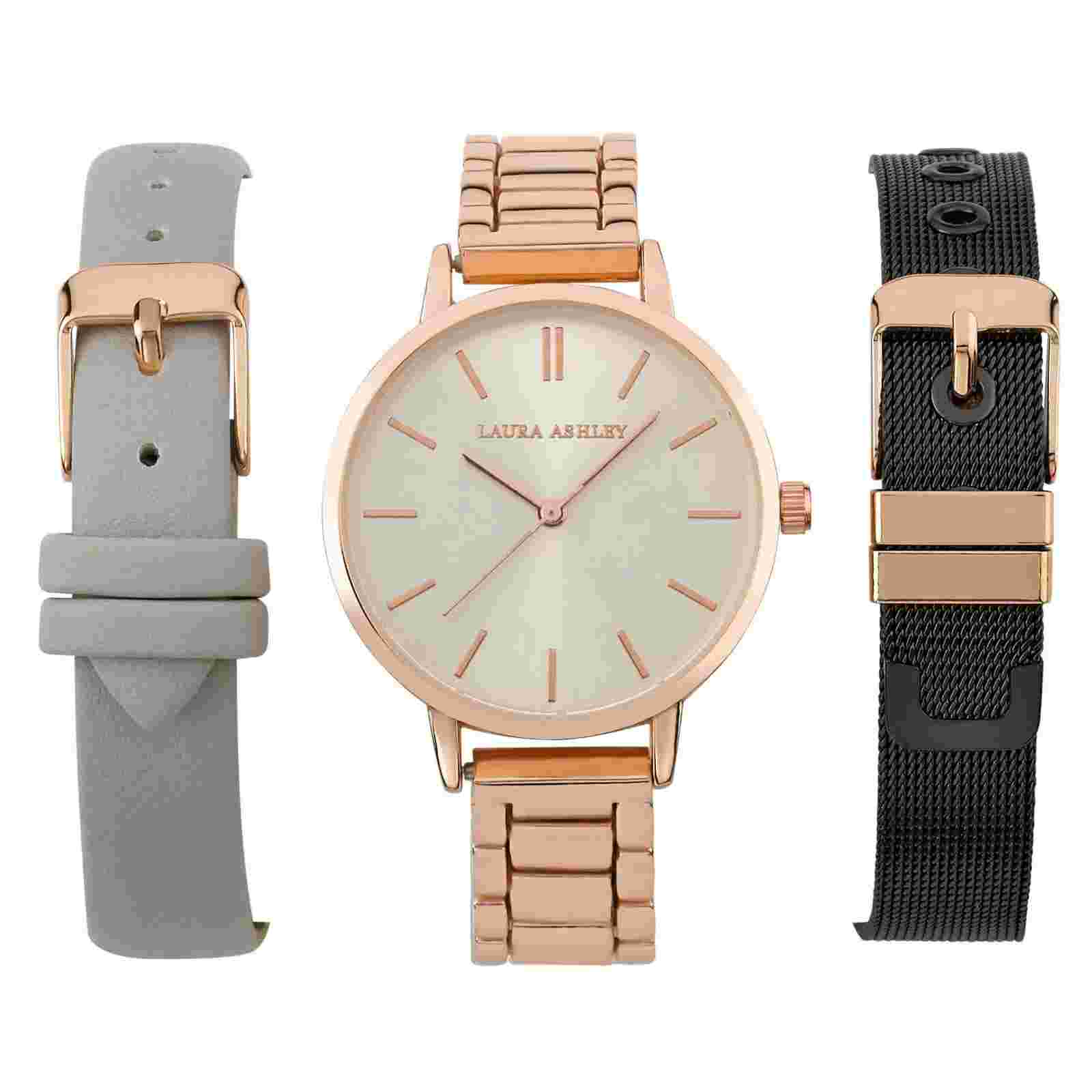 Laura Ashley Womens 34mm Watch Set 3 Interchangeable Straps
