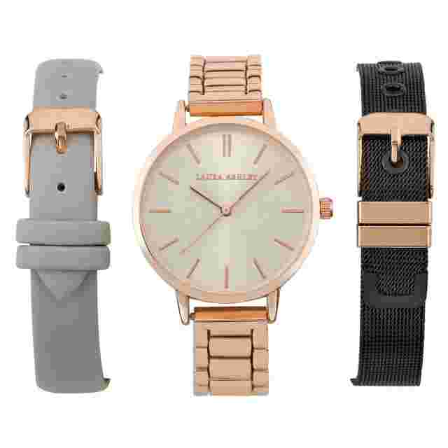 Laura Ashley Womens 34mm Watch Set 3 Interchangeable Straps