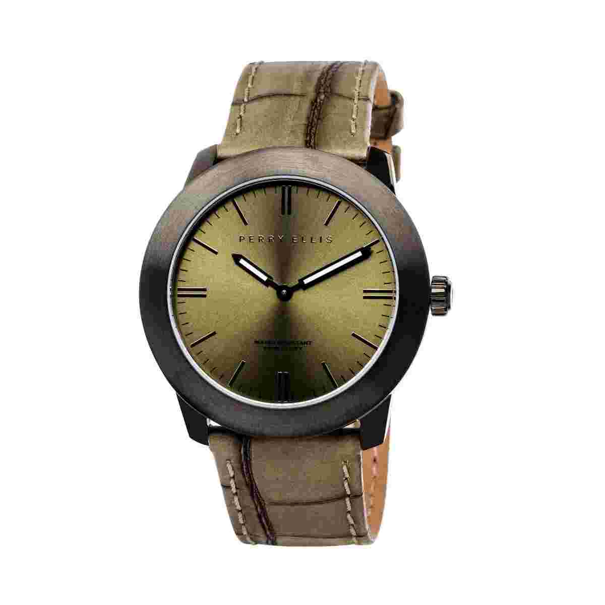NEW Perry Ellis 42mm Slimline Gunmetal SS 100M WR Mens Watch PEW07006-01 Invicta