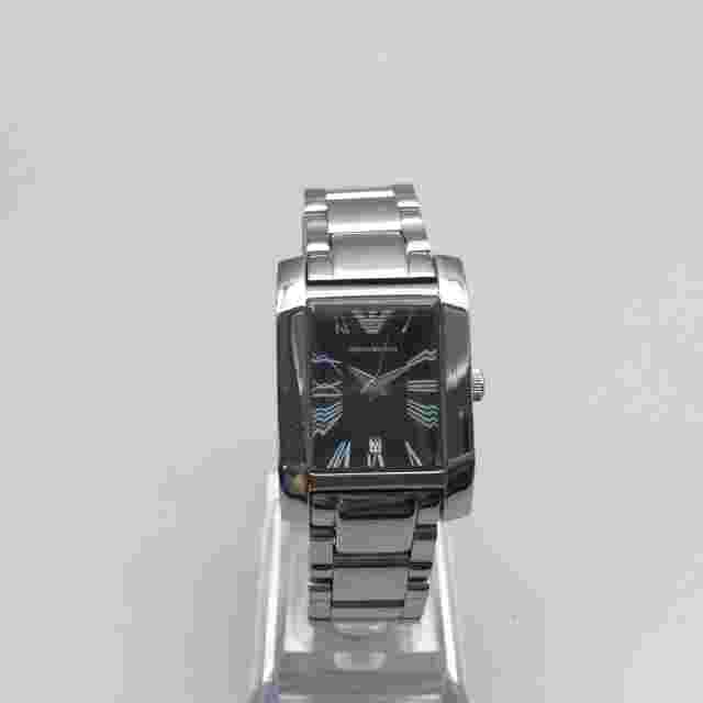 Emporio Armani Watch Women Silver Tone Tank Date 50M New Battery 6.25"