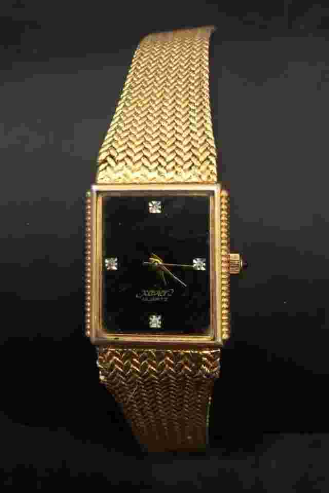 Men's XAVIER Quartz Watch, Diamond Markers, Gold-Plated, Black Dial Vintage