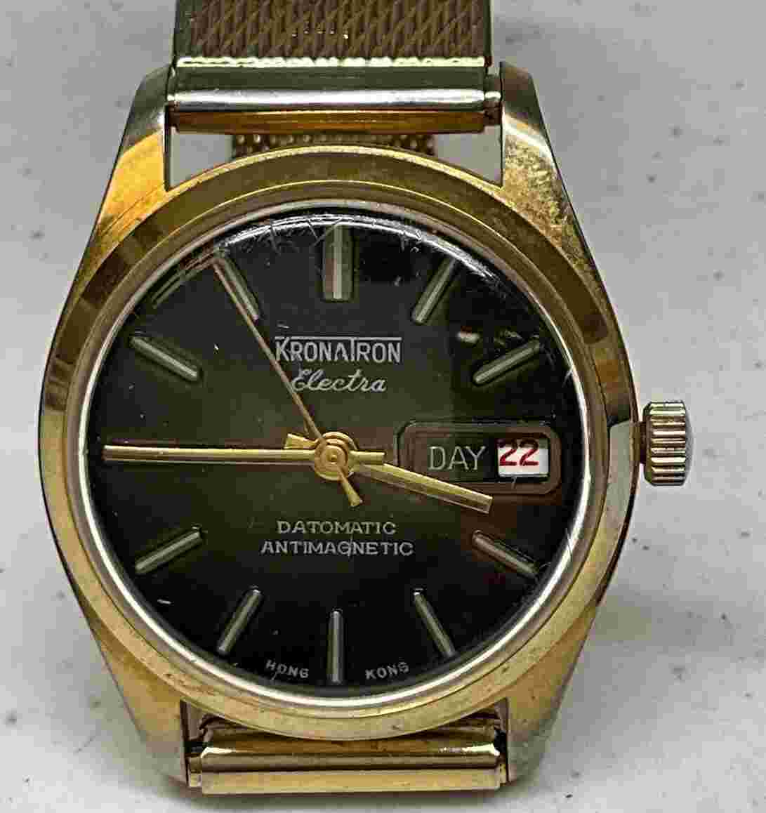 Kronatron Electra 1 Jewel Datomatic Antimagnetic Day/Date Watch Working IS301