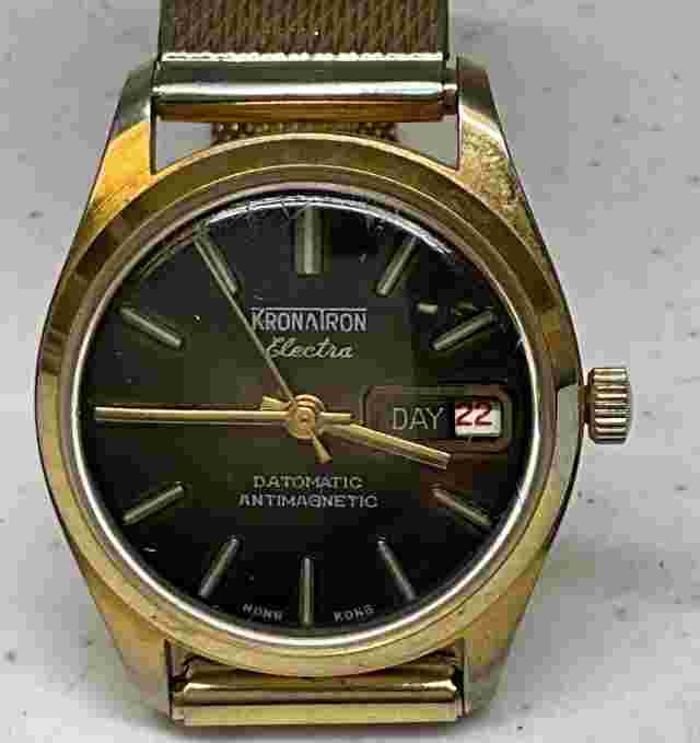 Kronatron Electra 1 Jewel Datomatic Antimagnetic Day/Date Watch Working IS301