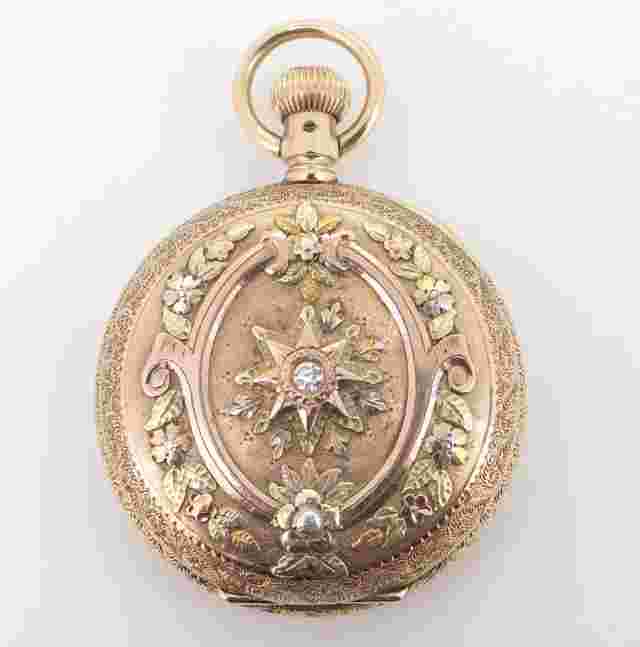 .C1890 Illinois 14K Multicolour Gold Diamond Set 6s Pocket Watch - Serviced