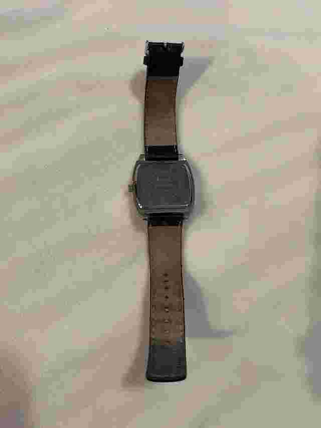 Men’s Apt.9 Wrist Watch Square Silver Tone Face Black Band Needs Battery
