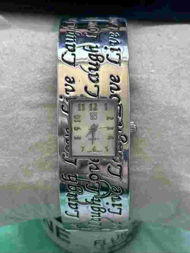 NY&C Live Laugh Love Silver Tone Women’s Cuff Watch