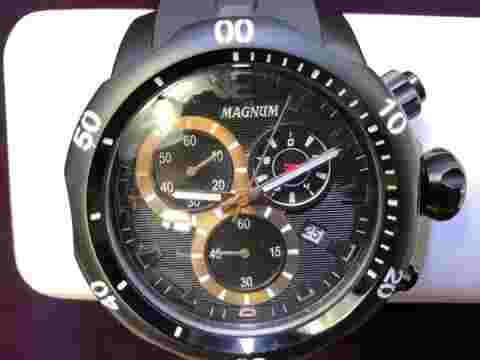 'MAGNUM' ROSE GOLD/BROWN STAINLESS STEEL AND SILICONE CHRONOGRAPH WATCH MA33755