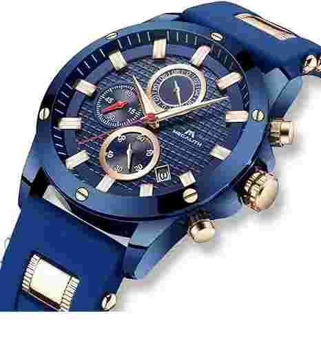 Mens Wrist Watch Chronograph 3ATM Waterproof Analogue Quartz Movement Blue Strap