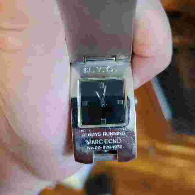 Marc Ecko Unisex Chain Link Bracelet Flip Up Watch Black Dial “Always Running”