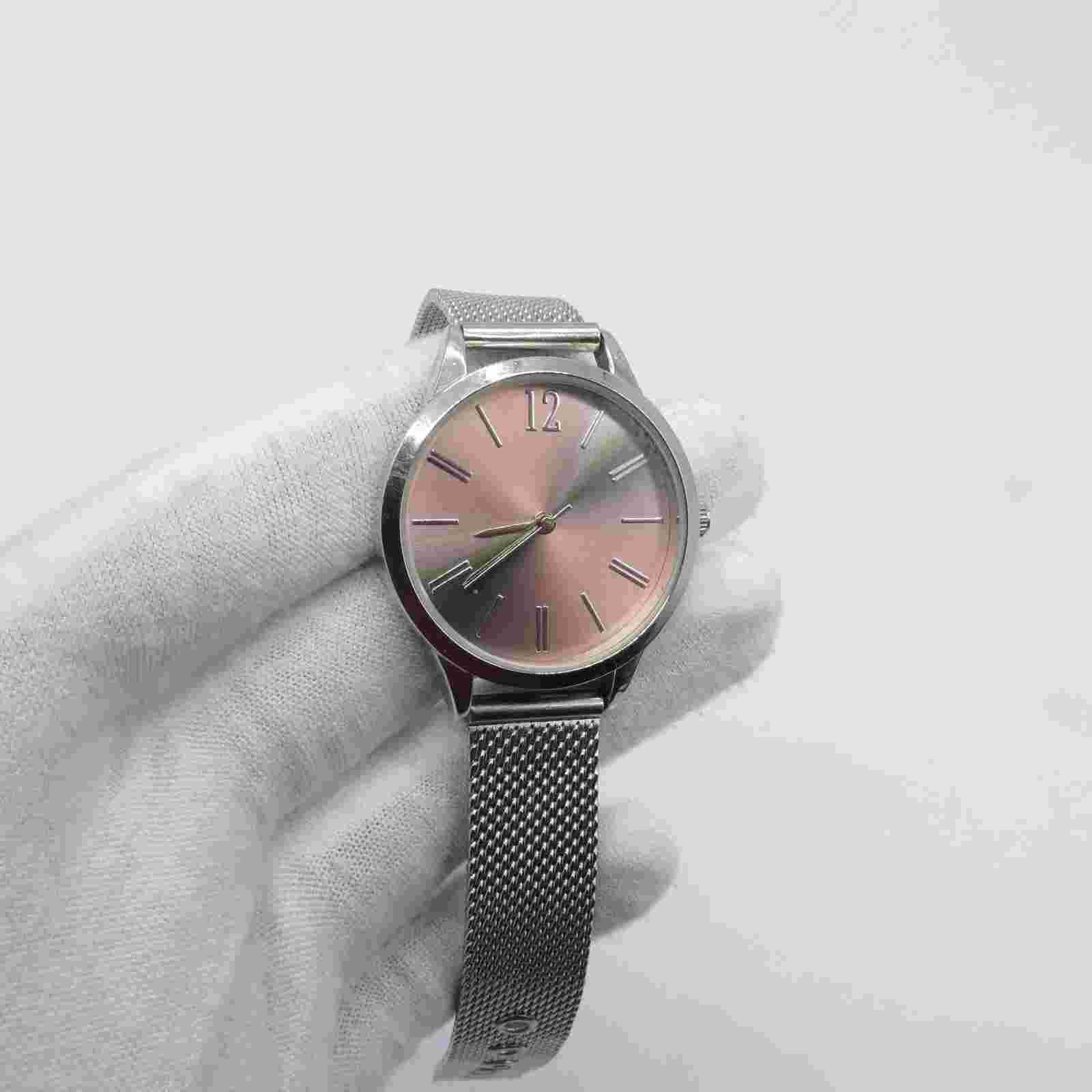 Accutime Women Watch 32mm Pink Green Iridescent Dial Silver Tone Mesh Band, Runs