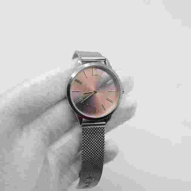 Accutime Women Watch 32mm Pink Green Iridescent Dial Silver Tone Mesh Band, Runs