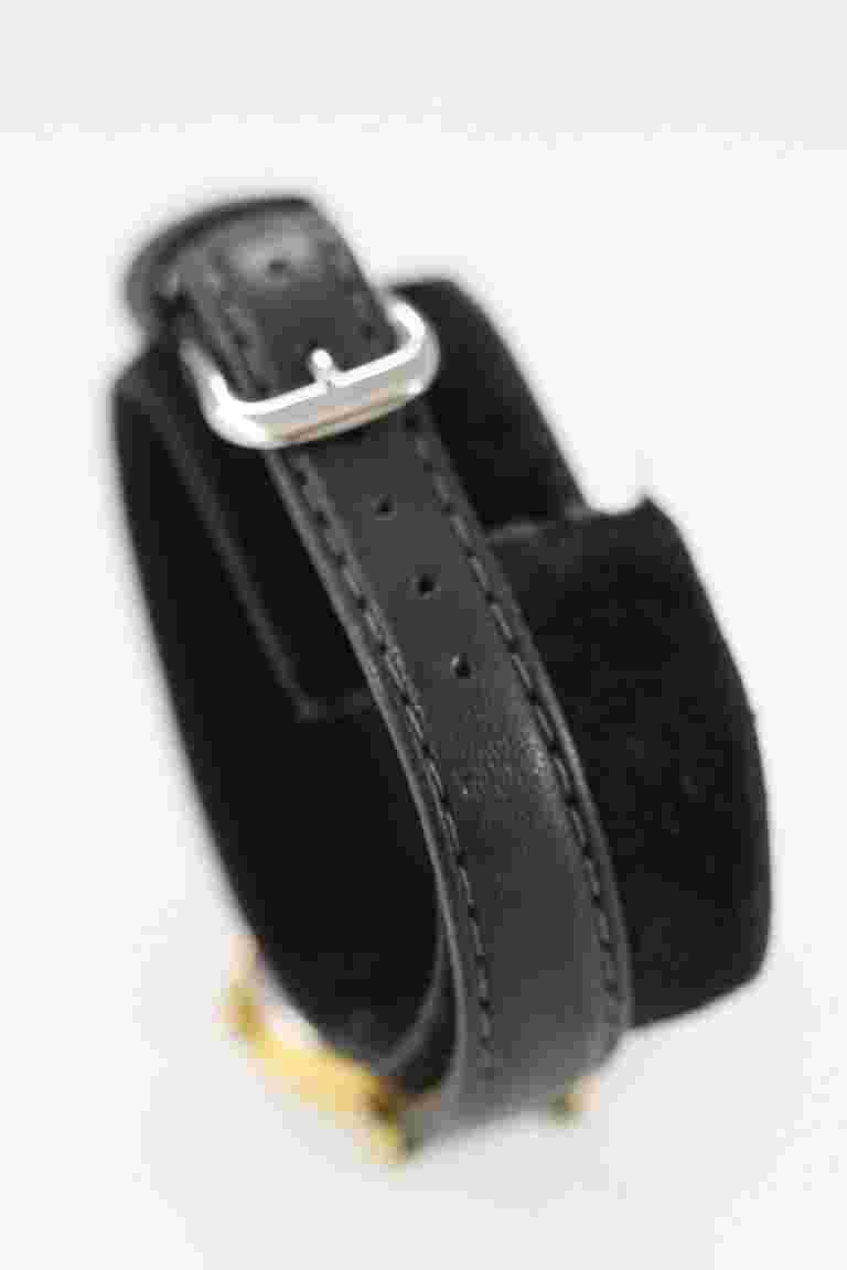 Times Square Watch Women Stainless Steel Gold WR Leather Black Batt MOP Quartz
