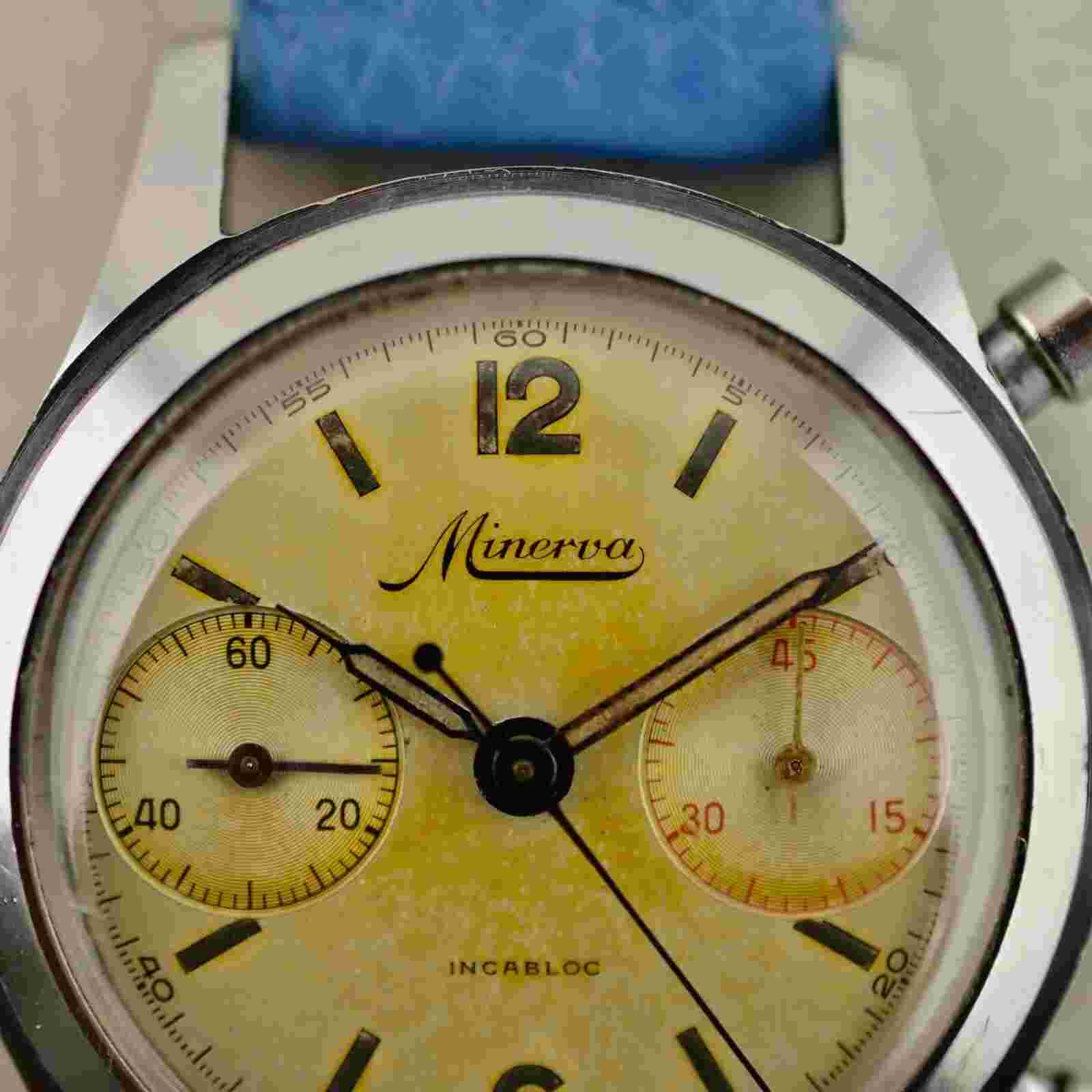 C.1940 Vintage Minerva WaterProof Chronograph ref. 1335 cal. 13-20CH steel watch