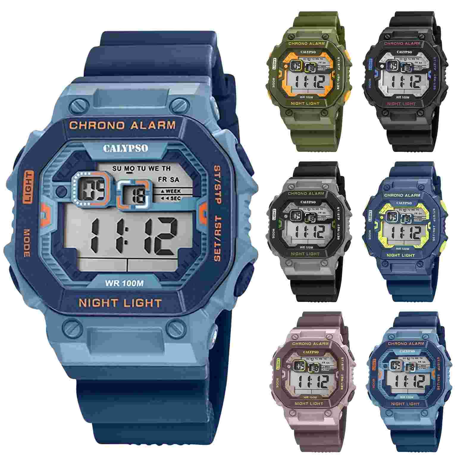 Calypso 55mm Large Face Rectangle Mens Digital Watch, Chrono Alarm Light - K5840