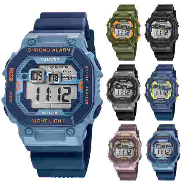 Calypso 55mm Large Face Rectangle Mens Digital Watch, Chrono Alarm Light - K5840