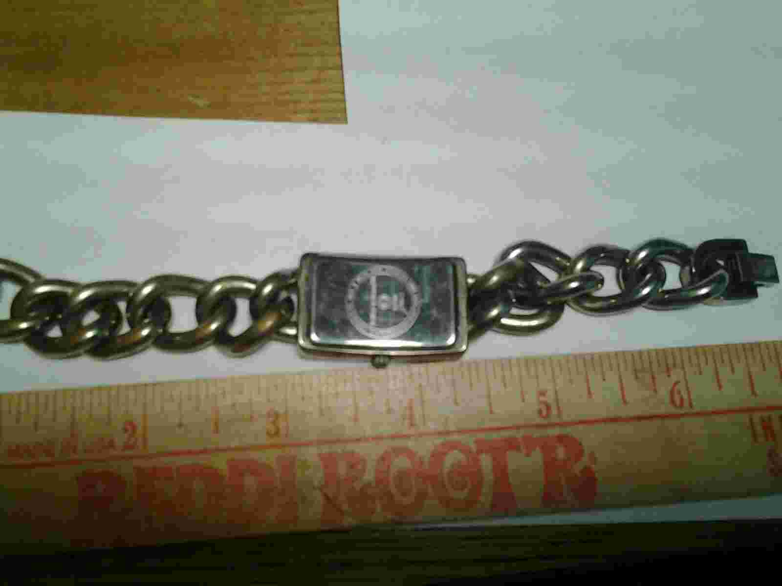 Kathy Ireland Wristwatch Silver Toned Link Band Rectangular White Face