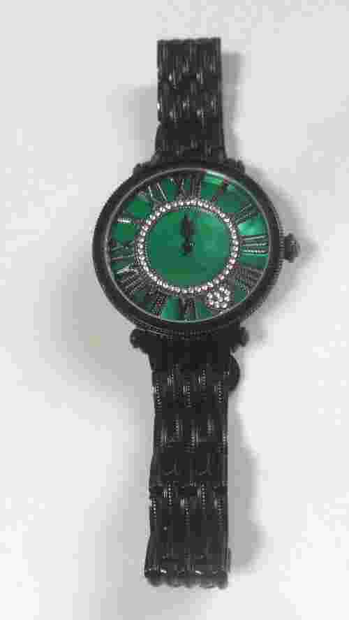Judith Ripka Women's Black & Green CZ Stainless Steel Watch 6.5"