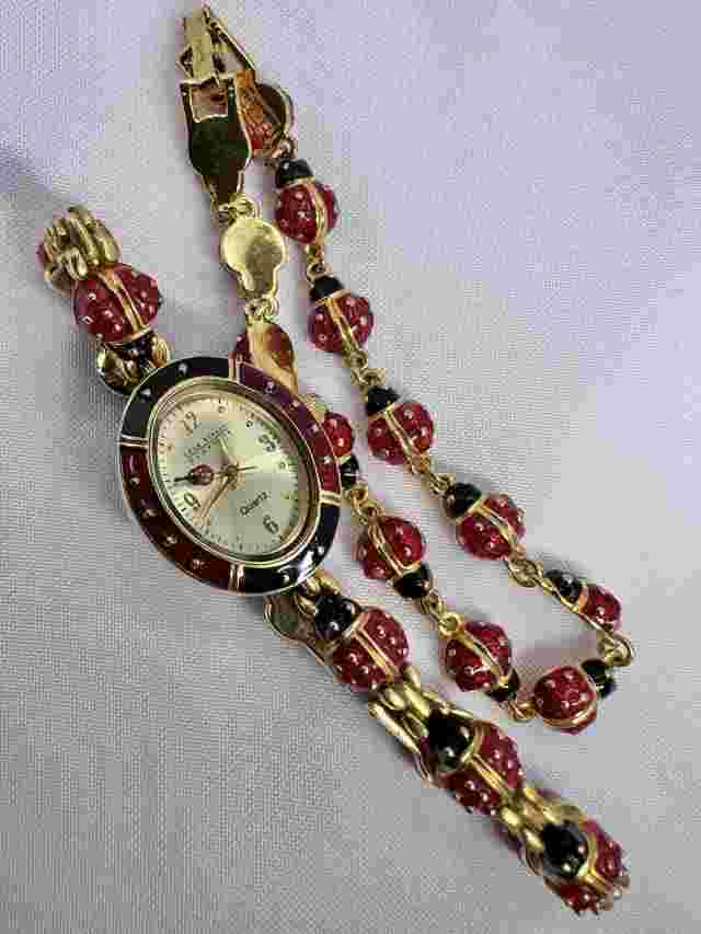 Vintage Joan Rivers Classics Ladybug Gold Tone & Enamel Bracelet Watch Classy