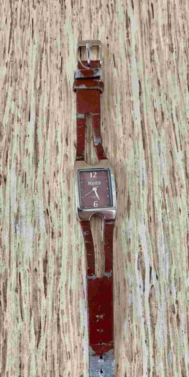 Mudd Womens' Analog Quartz Wrist Watch Faux Leather Strap Brown - **For Parts**