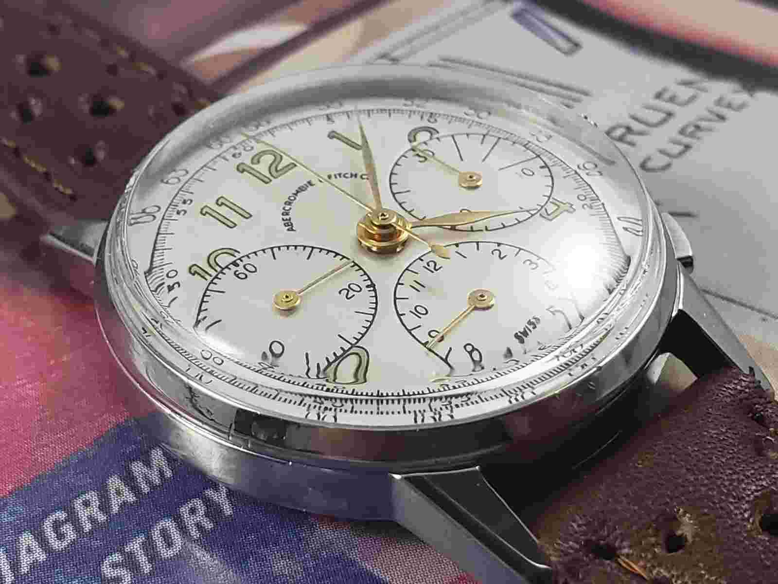RARE Vintage 1940s Heuer for Abercrombie Fitch Chronograph Watch Valjoux
