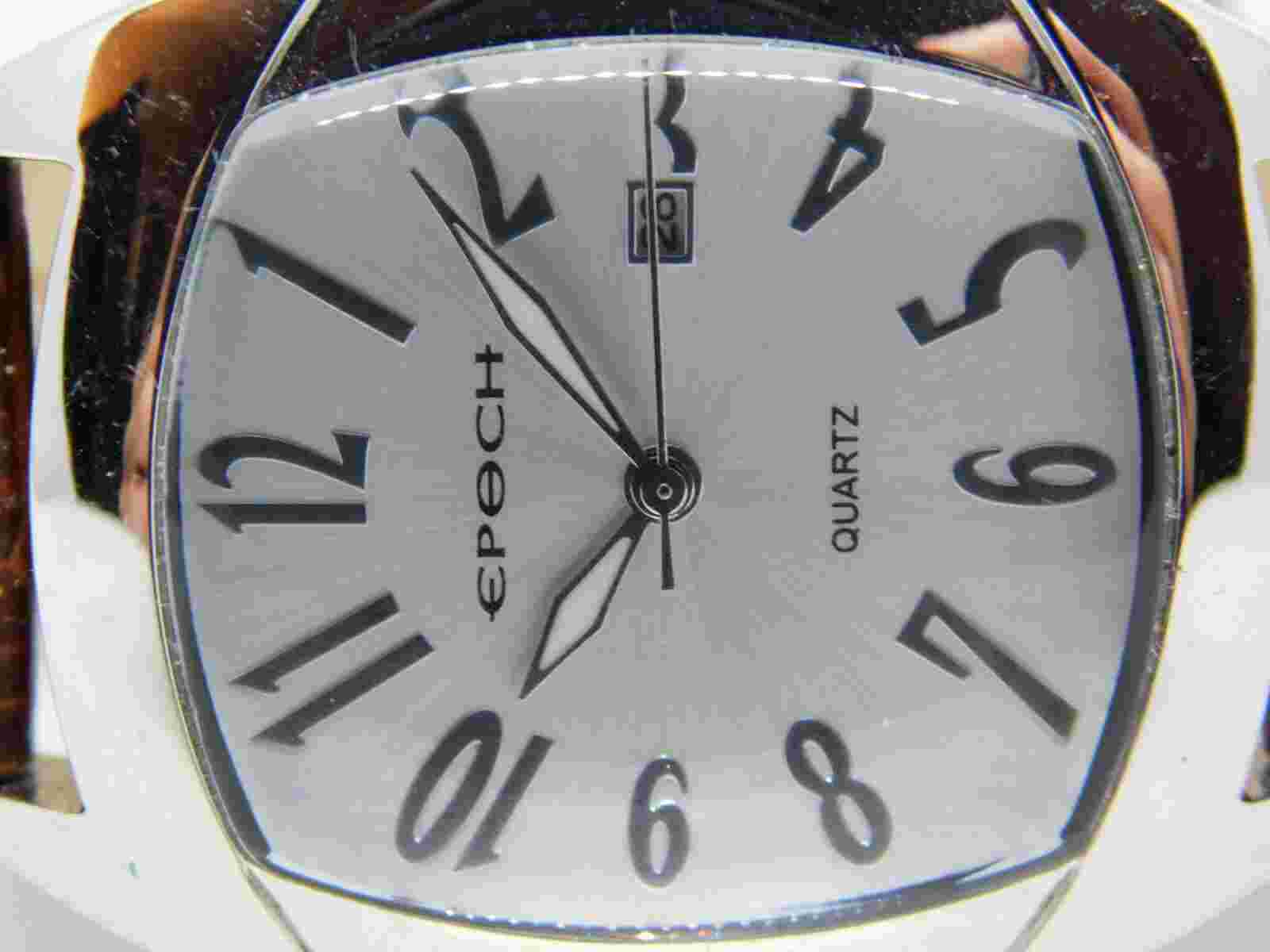 Epoch Stainless Steel Case Genuine Leather Quartz Analog Ladies Watch