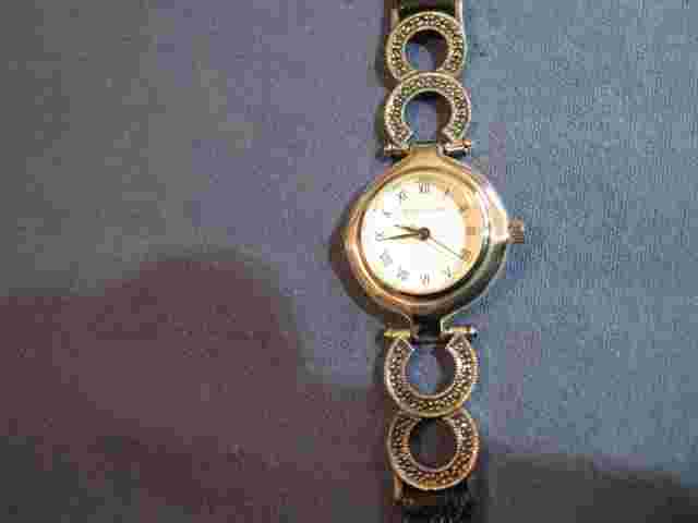 H 497  ladys sterling silver marcasite JUDITH JACK quartz watch