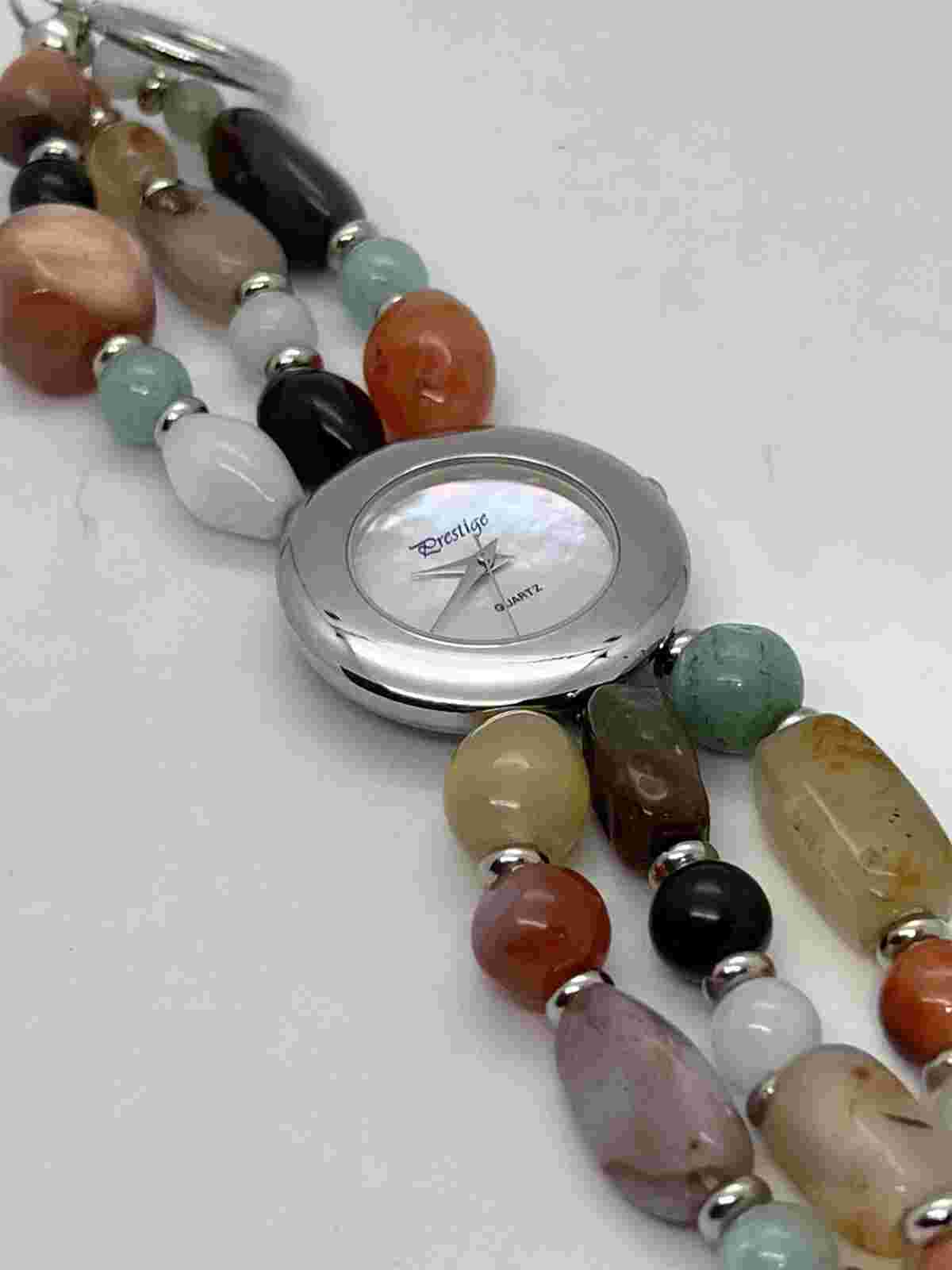Vintage New PRESTIGE Women's 32mm Quartz Watch SS Case MOP Dial Stone Bracelet