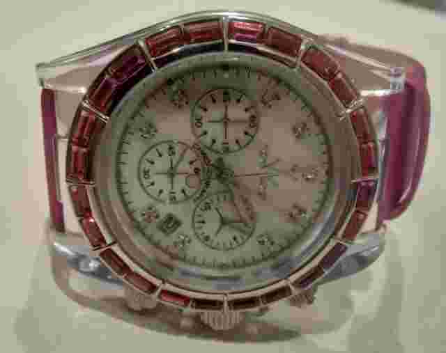 Rare ToyWatch Brand Chrono Baguette White Dial Watch Pink Satin Strap