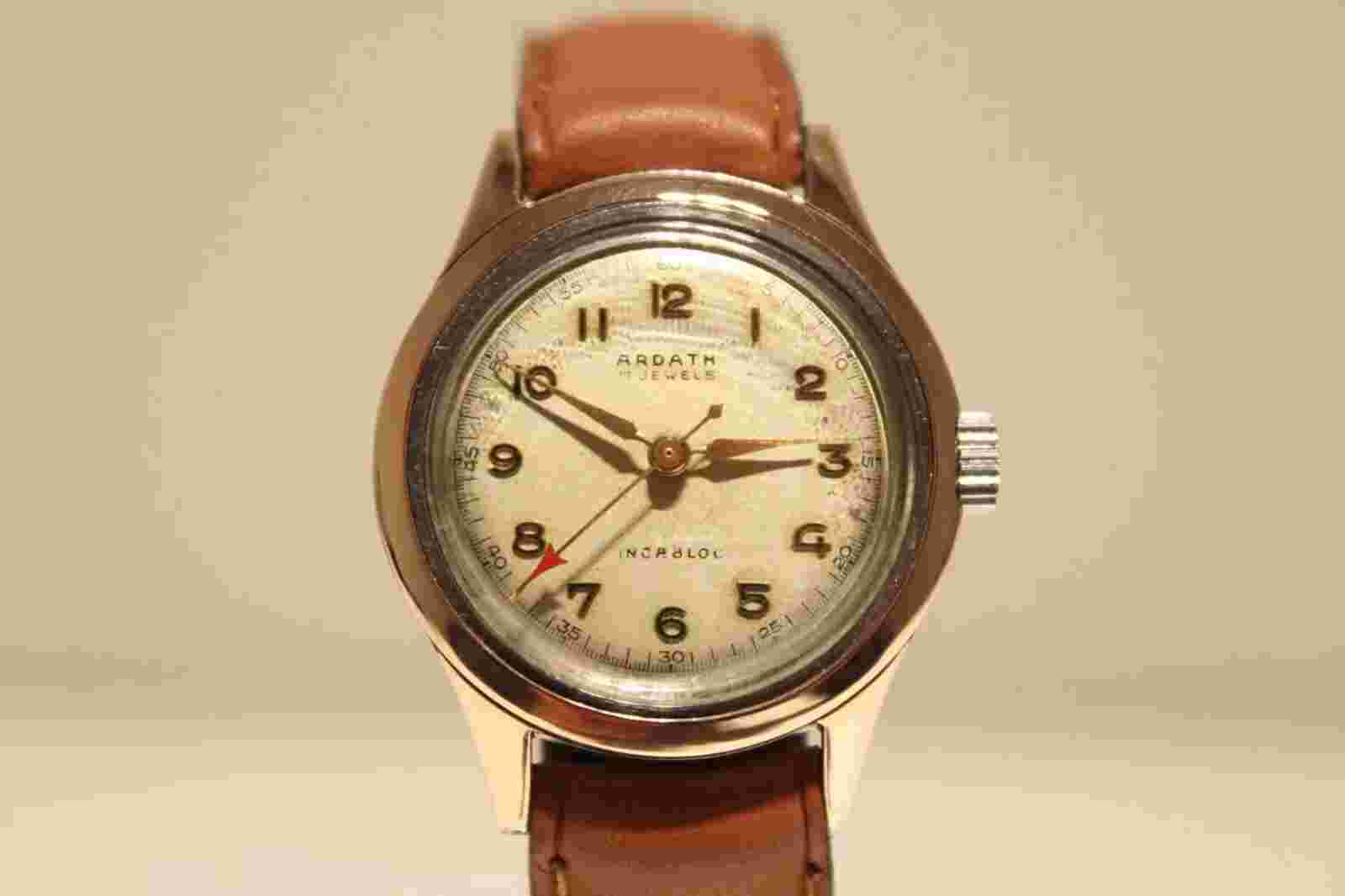 VINTAGE RARE SWISS WW2 ERA SMALL ST.STEEL AND 14K GOLD MEN'S WATCH "ARDATH" 17J