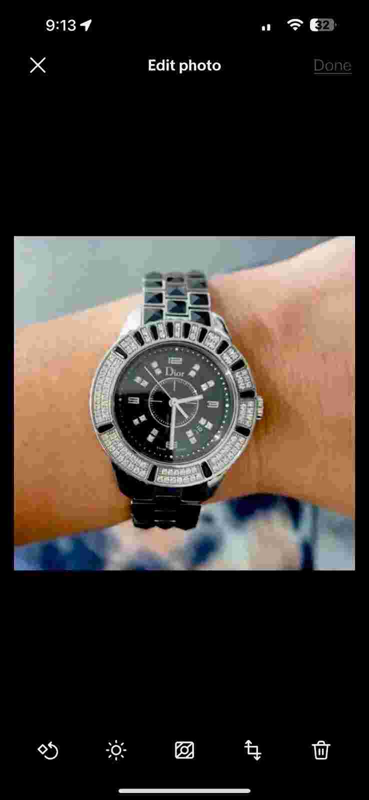 CHRISTIAN DIOR LADIES 33MM Diamond / Crystal & Onyx Watch