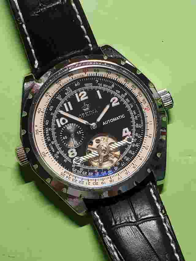 Orkina Black Dial Tourbil Big Size 47mm Diaplay case back Automatic gents Watch
