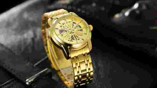 New Arrival Men's Skeleton Self-wind Automatic Mechanical Watch Steampunk Gold
