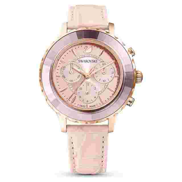 Swarovski Octea Lux Chrono 39.5 mm Rose Gold-Plated Case Women's Pink Leather Strap Wristwatch (5452501)