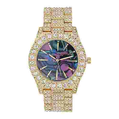 Oceanic Inspiration! Mens Gold Big Rocks Abaloni Design Dials Watchs - ST10327MO