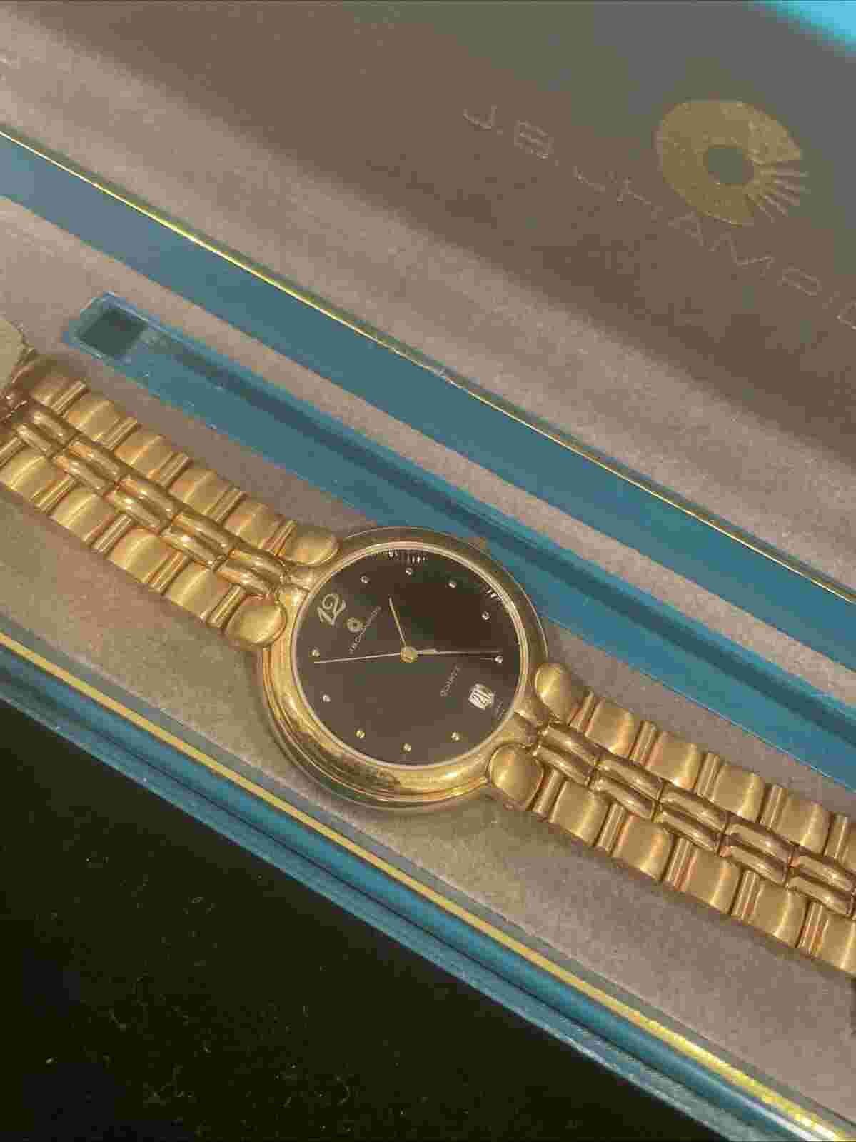 JB Champion Watch 35mm SERVICED Gold Bracelet Black Lacquer Textured Dial NIB