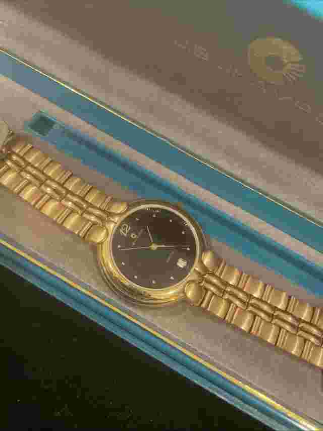 JB Champion Watch 35mm SERVICED Gold Bracelet Black Lacquer Textured Dial NIB