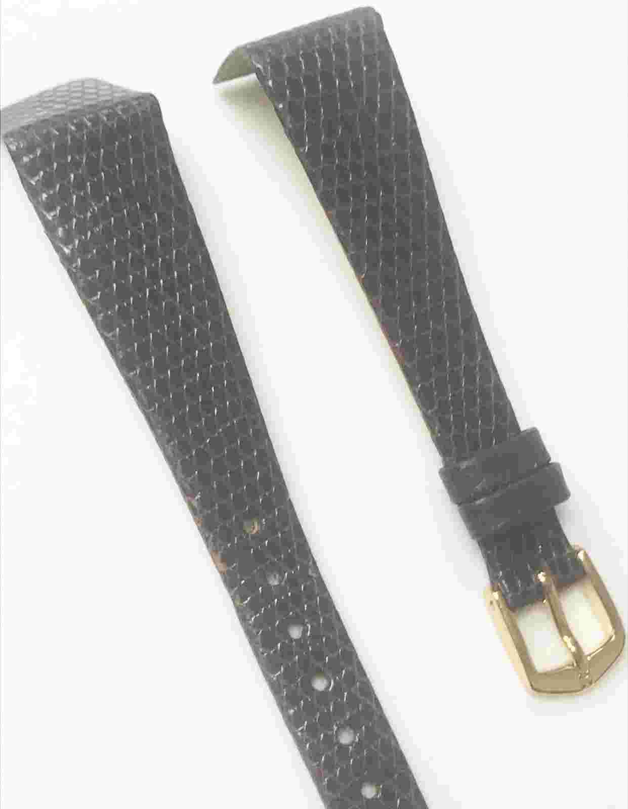 Hirsch Genuine Original Lizard 16mm Brown Leather Open Gold Buckle Watch Band